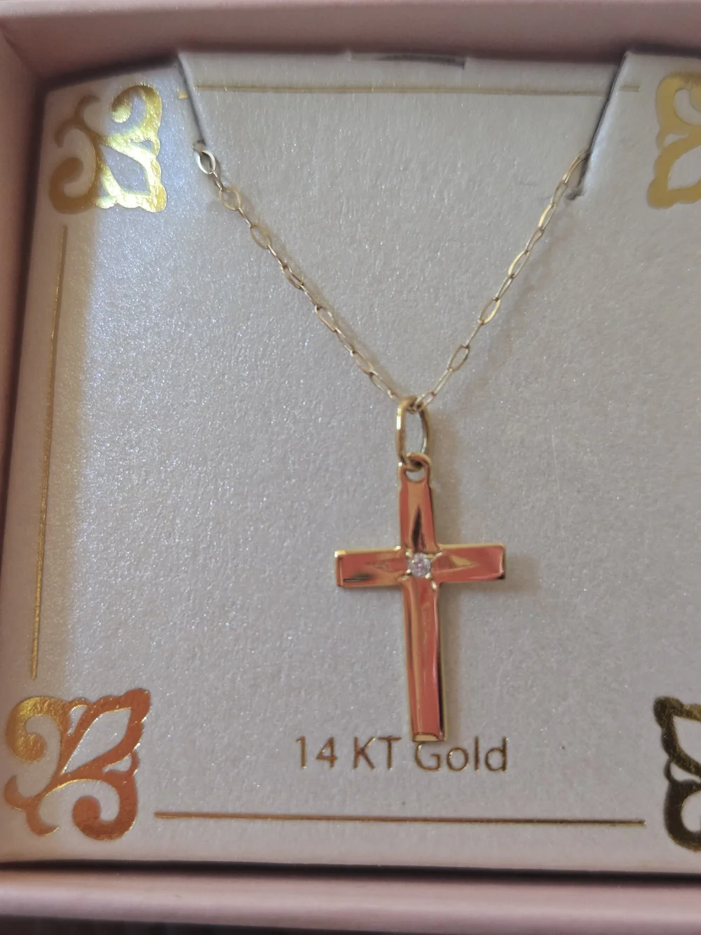 Children's 14K Gold Cross Pendant Necklace in Pink Box-MACY'S